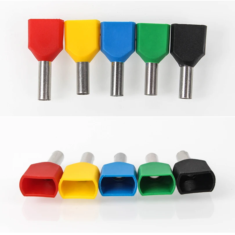 Wire Connectors Terminal Connector Electrical Connectors Plug Soldering Terminal 100Pcs Wire Ferrules End Sleeve Double Cord Terminal Copper Insulated Crimp Splice Terminals Connector TE0508 7508 1008 2508