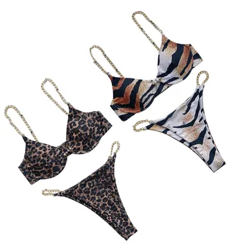 

Sexy Leopard Print Tiger Pattern Bra Belly Summer Beach Bikini for Women and Girls (S/M/L)