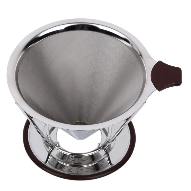 

Reusable Set With Spoon Brush Coffee Dripper for Brewing Stainless Steel Double-layer Coffee Filter American Style Coffee Filter