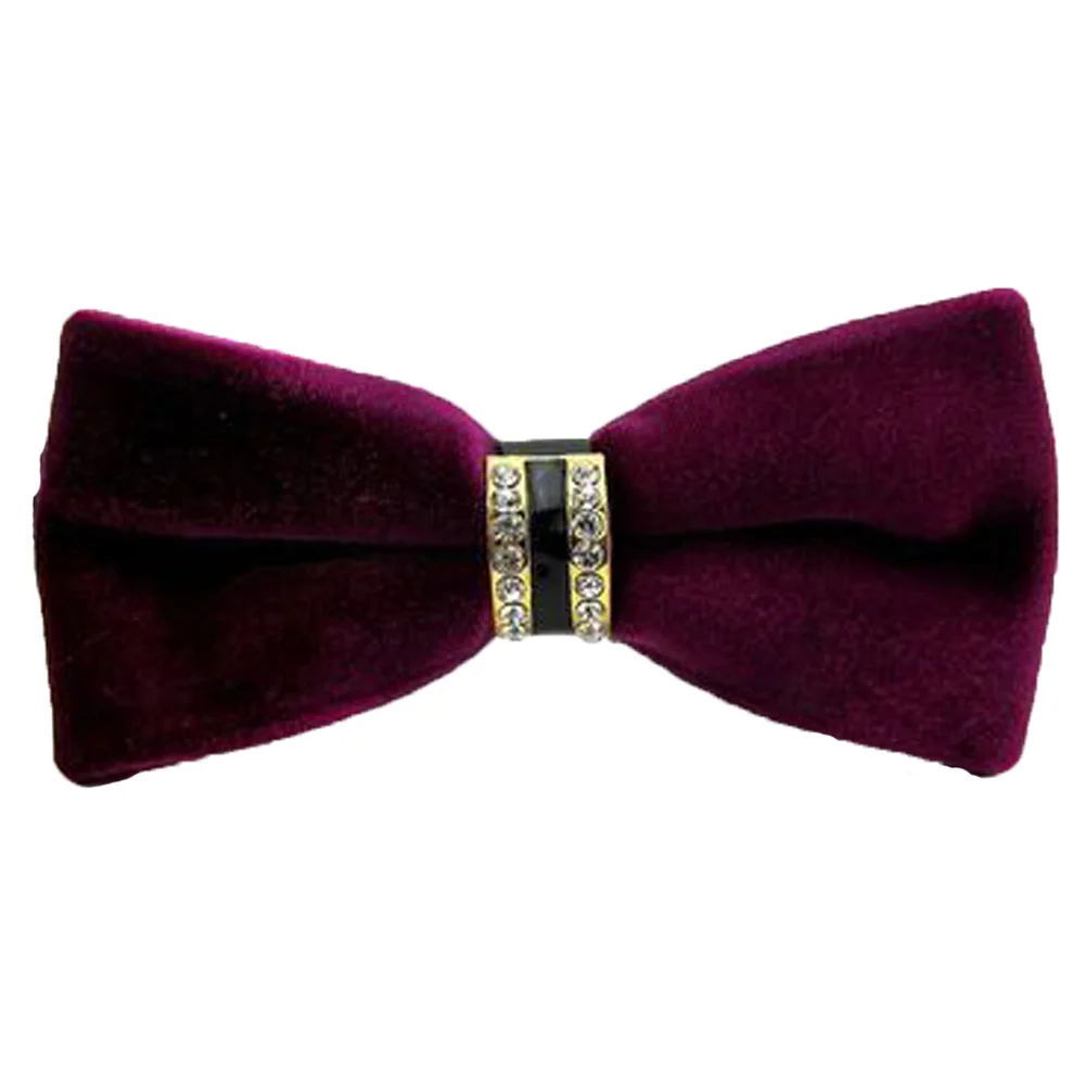 Men Noble Solid Pre-tied Velvet Crystal Bow Tie Wedding Party Tuxedo Bowtie QNTIE0302