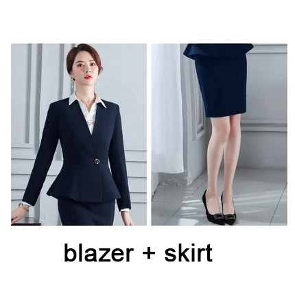 blue skirt set Женская офисная одежда, длинный рукав, Блейзер, брюки, набор, модная юбка, набор, деловая одежда - Color: blue skirt set