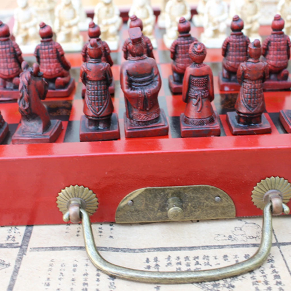 Folding Portable Antique Chinese Chess Board Games Wooden Table Chess Pieces Set for Family Collectibles