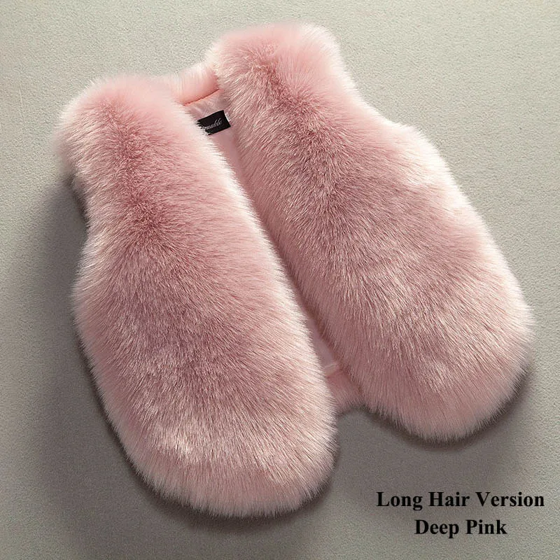 Long Hair Deep Pink VFOCHI, жилет из искусственного меха для девочек Теплый меховой жилет 12 цветов осенне-зимняя куртка для маленьких девочек верхняя одежда без рукавов, жилет из искусственного меха - Цвет: Long Hair Deep Pink