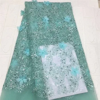 

NEW High Quality 2019 Tulle sequins Beaded French Nigerian Lace Fabrics Pearls Embroidered Guipure African 3d Lace Fabric pink