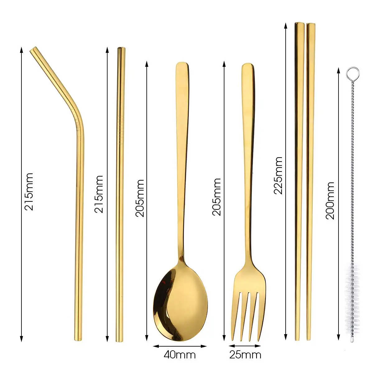 Portable Travel Dinneware Set Stainless Steel Fork Scoop Chopsticks Reusable Straw Silverwar Set Rainbow Cutlery with Pouch