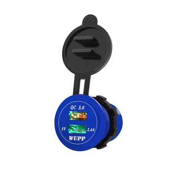 

Dual USB Waterproof Port Car Fast Aluminum Alloy Charger Cigarette Lighter Socket Blue Case Charging Adapter