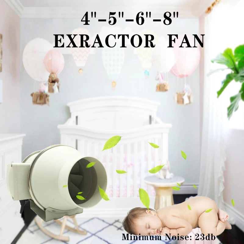 

4"6"8" 220V Exhaust Fan Home Silent Inline Pipe Duct Fan Bathroom Extractor Ventilation Kitchen Toilet Wall Air Clean Ventilato