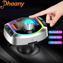 Phaany Bluetooth 5.0 Handsfree Car Kit FM Transmitter Stereo Radio Car MP3 Player QC3.0 Quick Charge Dual Screen Display