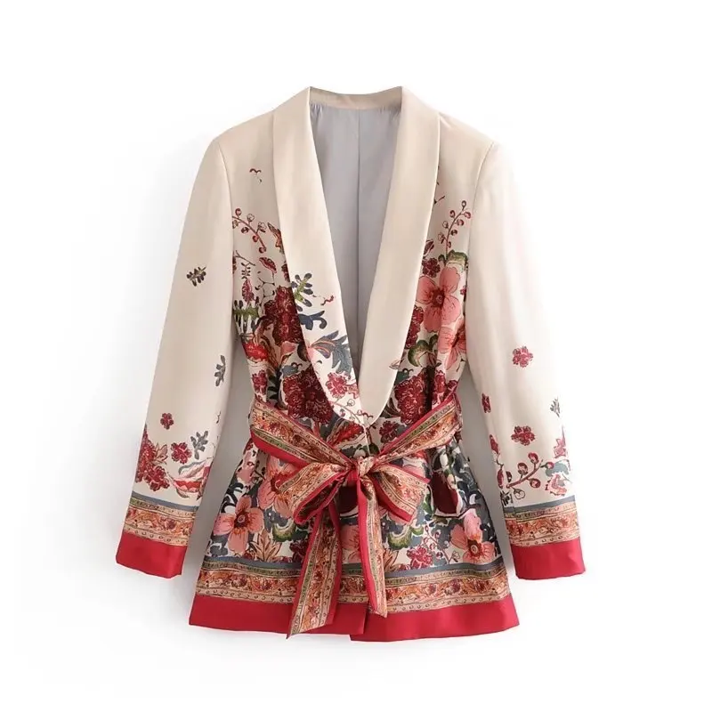 Женский брючный костюм крест v-образным вырезом с длинным рукавом V образным вырезом куртки типа кимоно+ печатные широкие брюки комплект из двух предметов костюмы осенняя одежда