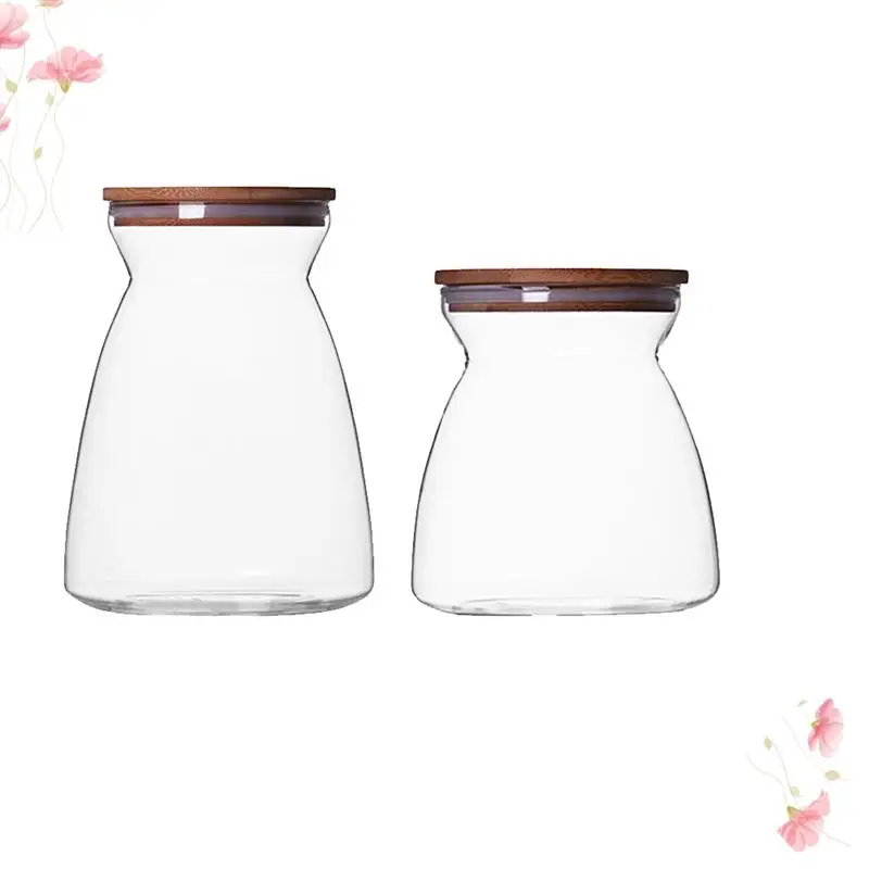 2pcs Grain Canister Food Sealed Storage Container Clear Glass Jar Empty Storage Bottle for Loose Tea Coffee Bean Sugar Salt
