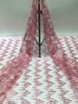 

Newest African Guipure Cord Lace Fabric High Quality pink French Cord Lace Fabric With sequin For Nigerian Dress FRF320