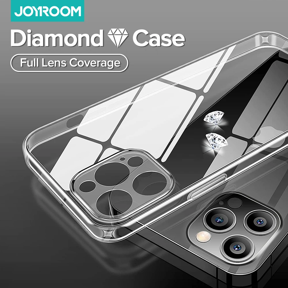 Joyroom 9H Tempered Case luxury Transparent Clear Case For iPhone 15 14 13 Pro Max Anti Yellow Full Lens Transparent Cover
