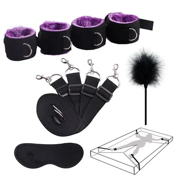 Sex Handcuffs With Mask and Flirting Feather Stick BDSM Bondage Set Under Bed Erotic Sex Toys for Women Couple Adult Game 1