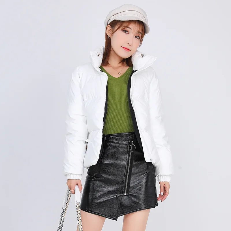 Зимняя одежда с отворотом, свободный женский пуховик из хлопка, одноцветная модная женская хлопковая куртка, белая черная уличная куртка для женщин