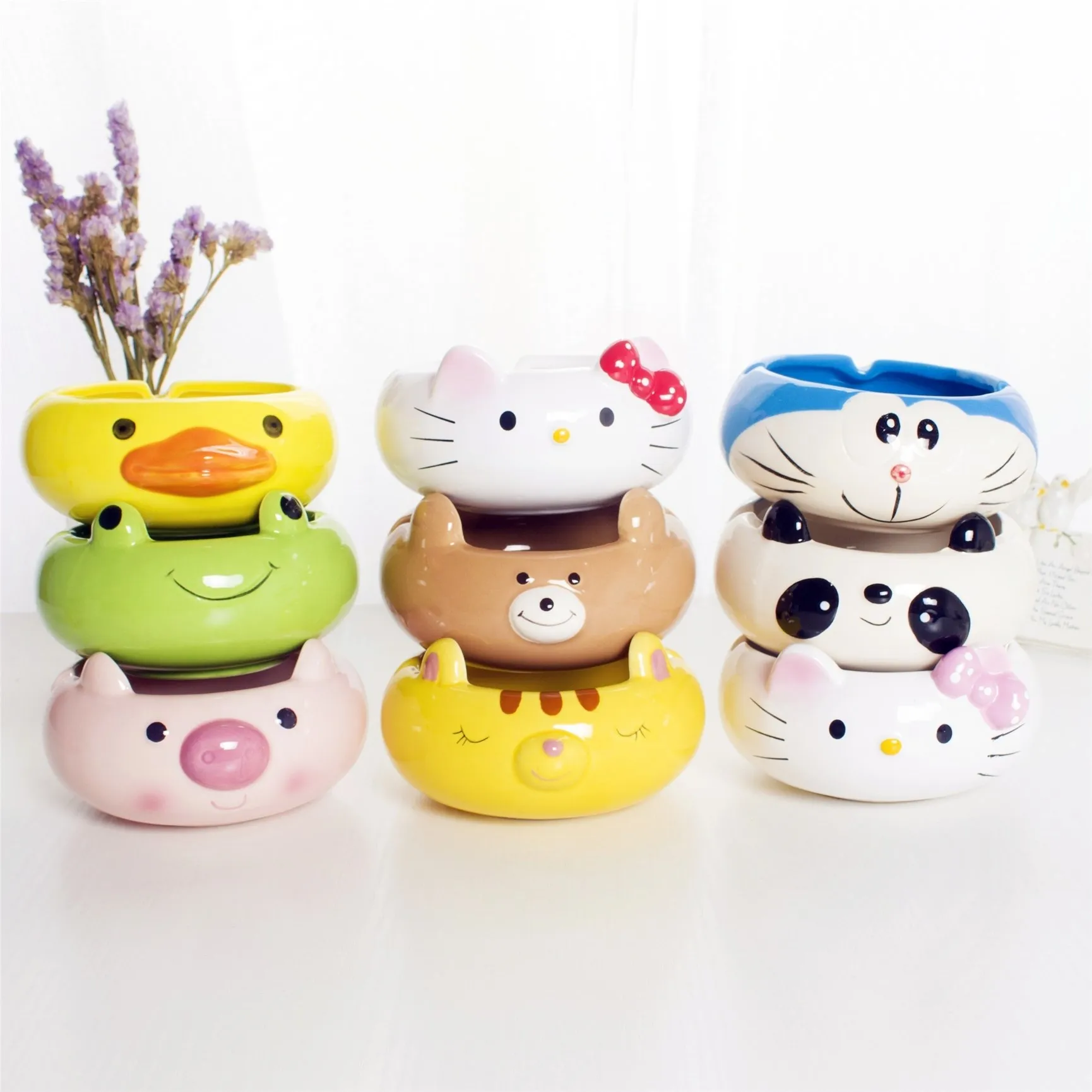 1Pcs Creative cute cartoon animal three-dimensional ceramic ashtray personality multi-function storage decorative ornaments