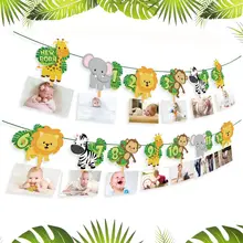 

1st Safari Birthday Bunting Banner Boys Girls Animal Theme Monthly Photo Props Jungle Birthday Party Decoration Kids Babyshower