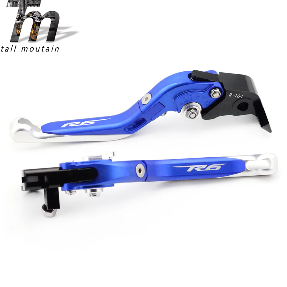 Тормозной рычаг сцепления для YAMAHA YZFR6 YZF-R6 1999- 19 17 16 05 04 аксессуары для мотоциклов Регулируемый складной выдвижной логотип R6 - Color: R6 05-16 Blue