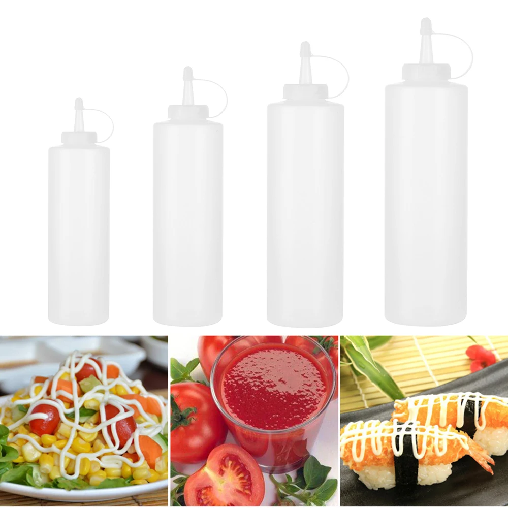 200/320/450/750ml Condiment Squeeze Bottles Ketchup Mustard Mayo Hot Sauces Olive Oil Bottle Empty Plastic Bottle Kitchen Gadget