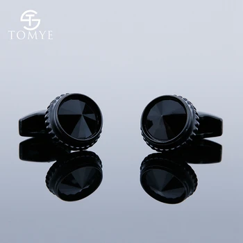

TOMYE Matte Black Round Custom Mens Unique Novelty Cufflinks for Shirt XK19S121