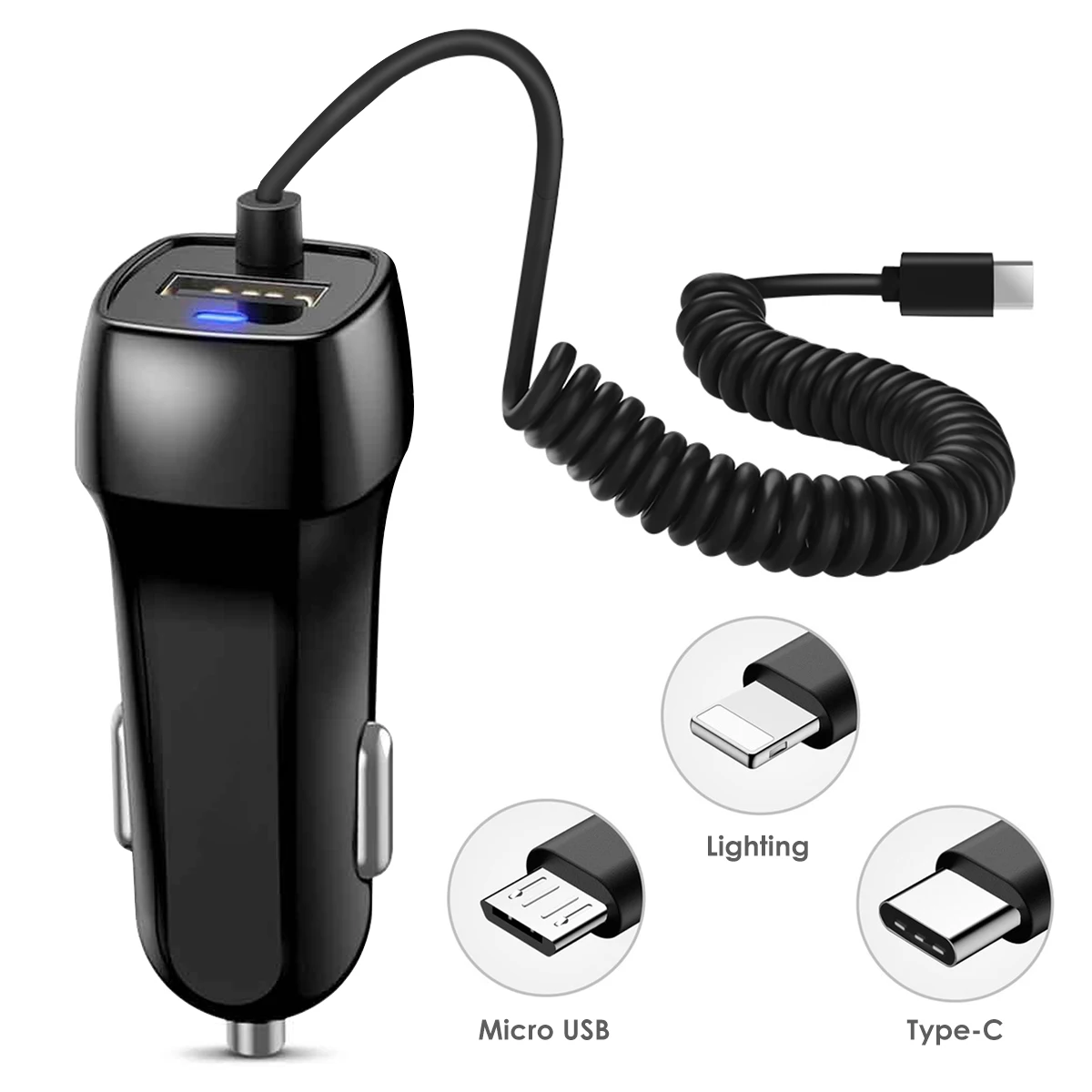 

DC 12-24V Car USB Charger Fast Rapid Charging Type C Micro USB Charger With LED Indicator Light For Android For IOS For Samsung