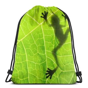 

Frog Shadow On The Leaf Backpack Bag Outdoor Fitness Drawstring Beam Mouth Backpack Sports Bag Women Bags 2020