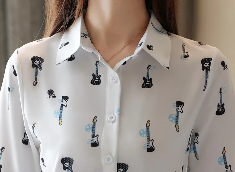 Blusas mujer de moda Осенняя женская блузка рубашка с модным принтом элегантная шифоновая блузка тонкая Офисная Женская рубашка женские топы