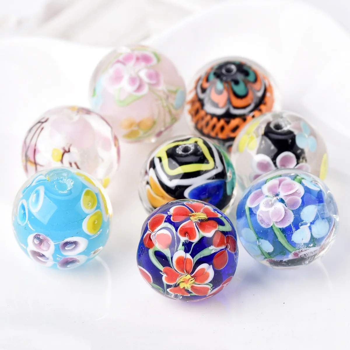 

1pcs Big Round 20mm Handmade Flower Lampwork Glass Loose Beads for Jewelry Making DIY Crafts Findings