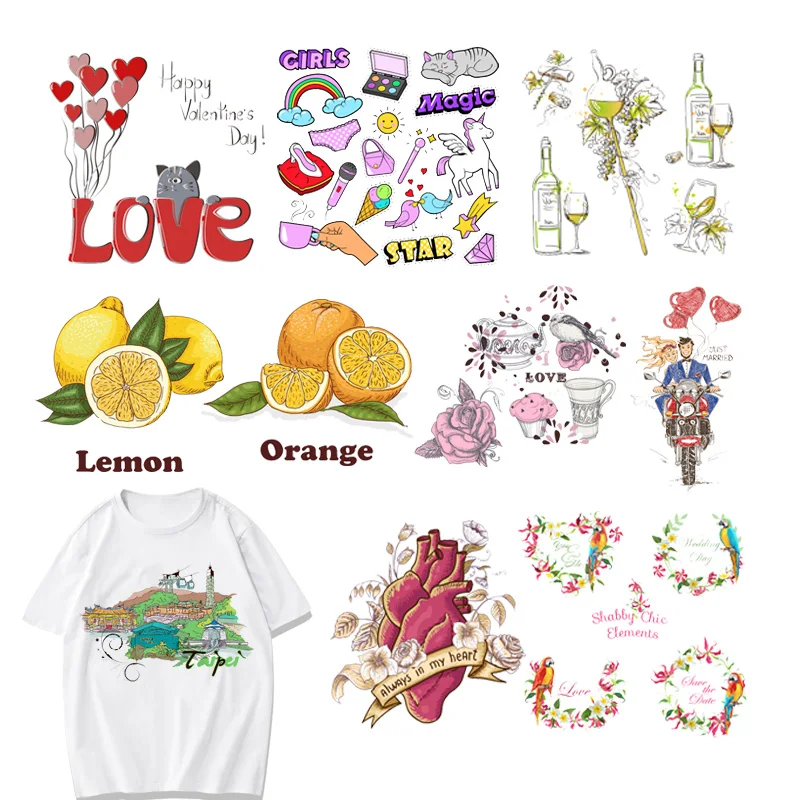 

Fruit Flowers Iron On Patches Boy/girl Heat Transfers Stickers For Stripes Clothes Decor DIY Kids Patch Washable Applique F
