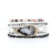 Женский кожаный браслет уникальные натуральные Стразы-опалы камни многослойный кожанный браслет ручной работы браслет в стиле бохо Прямая поставка подарки