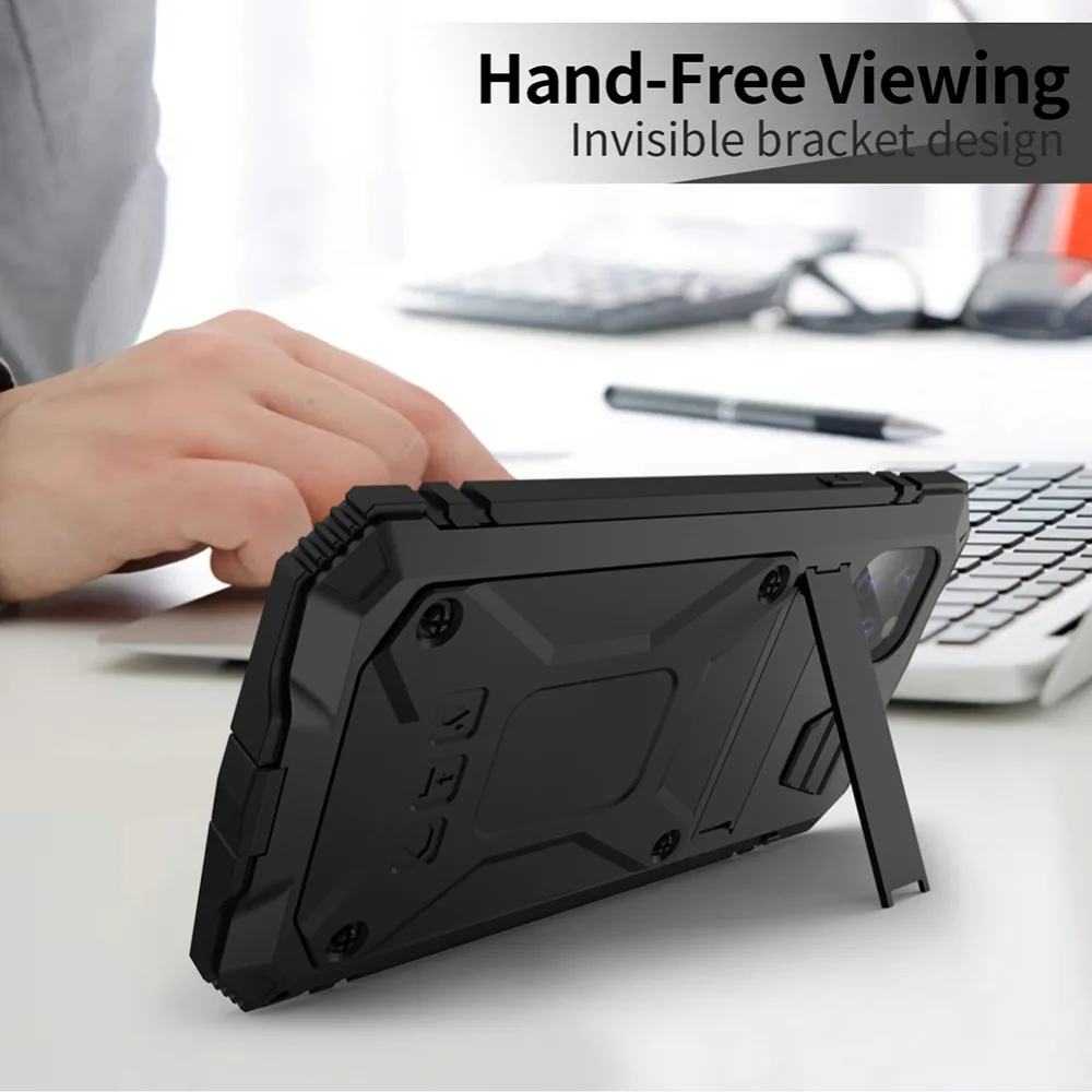 For iPhone 11 Pro Max XS XR XS Max X Metal Aluminum Armor Shockproof Heavy Duty Waterproof Case protective Cover+Tempered glass (9)