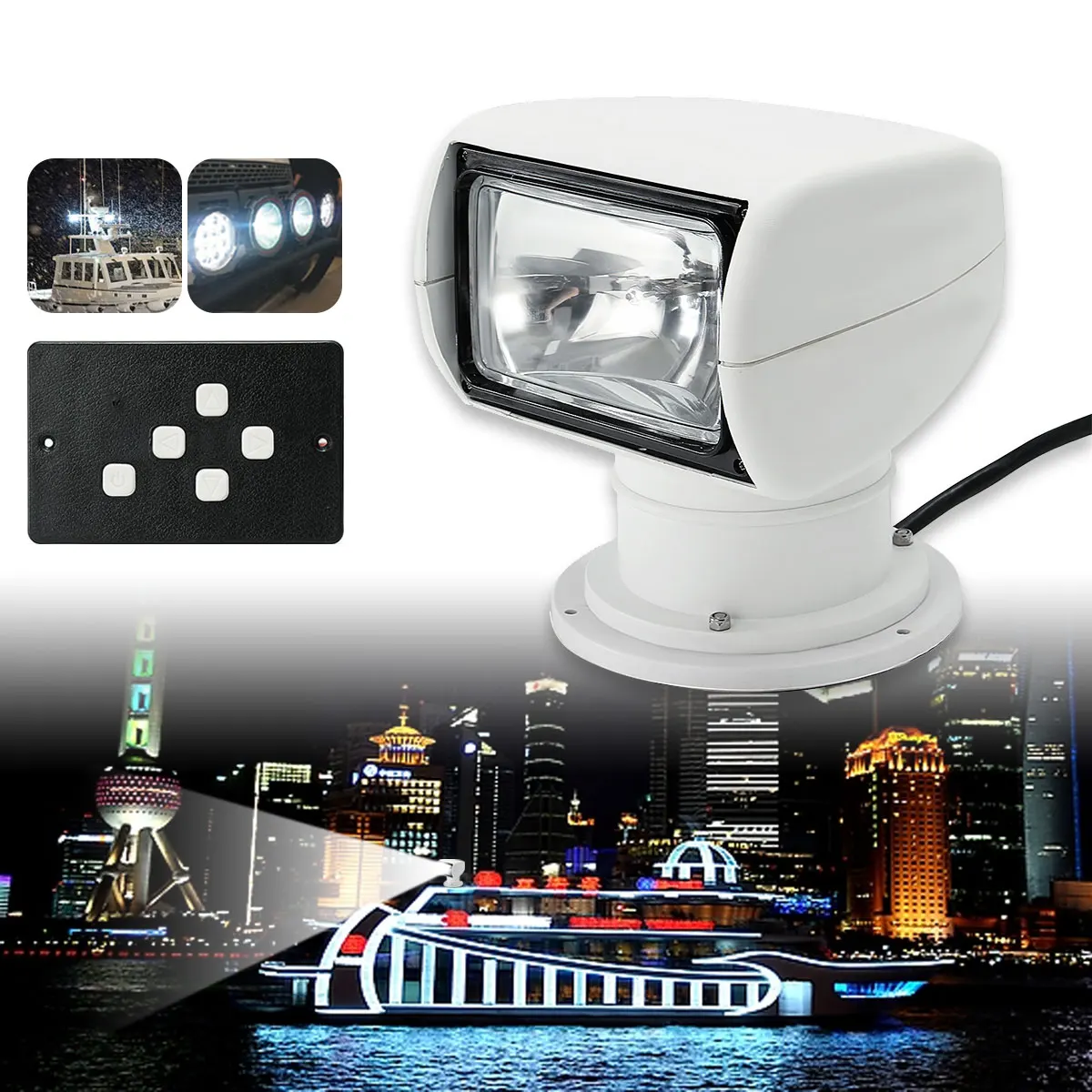 

Smuxi Spotlight 12V Marine Boat Spotlight 2500LM Remote Control White Adjustable Waterproof Searchlight Light PC+Aluminum