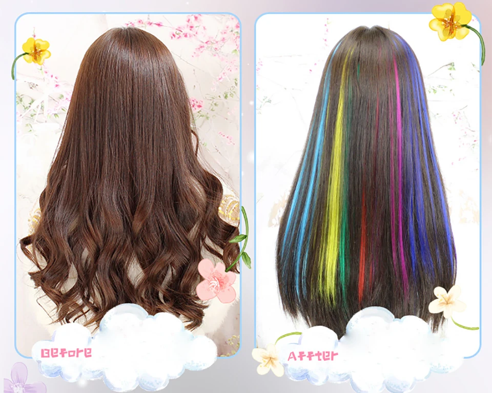 Allaosify, 22 дюйма, цвет радуги, на заколках, цельные волосы для наращивания, прямые Длинные Синтетические термостойкие волосы на заколках, фиолетовый цвет