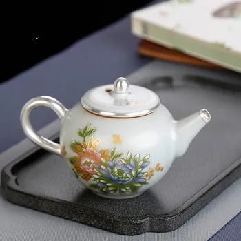 

Ceramic silver teapot trumpet retro handmade home married red tea maker tea set single pot ceramic tea