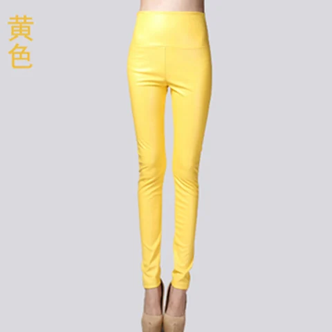 Зимние теплые женские брюки; Прямая поставка; женские бархатные брюки из искусственной кожи; Эластичные Обтягивающие Брюки-карандаш; женские узкие брюки - Цвет: Цвет: желтый