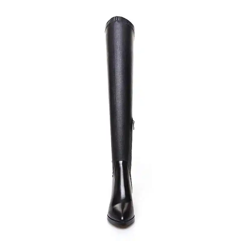 Lenkisen Knight boots stretch fabric high heels pointed toe fashion side zipper winter keep warm women over-the-knee boots L19