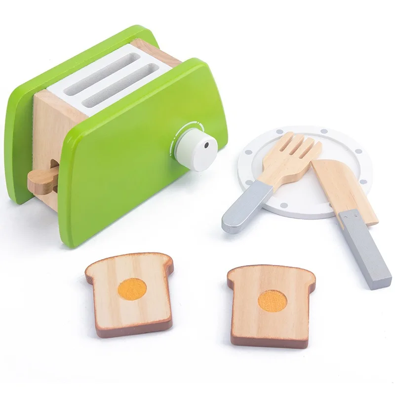 Kids Wooden Pretend Play Sets Pretend Waffle Toaster Bread Maker Coffee  Machine Toy