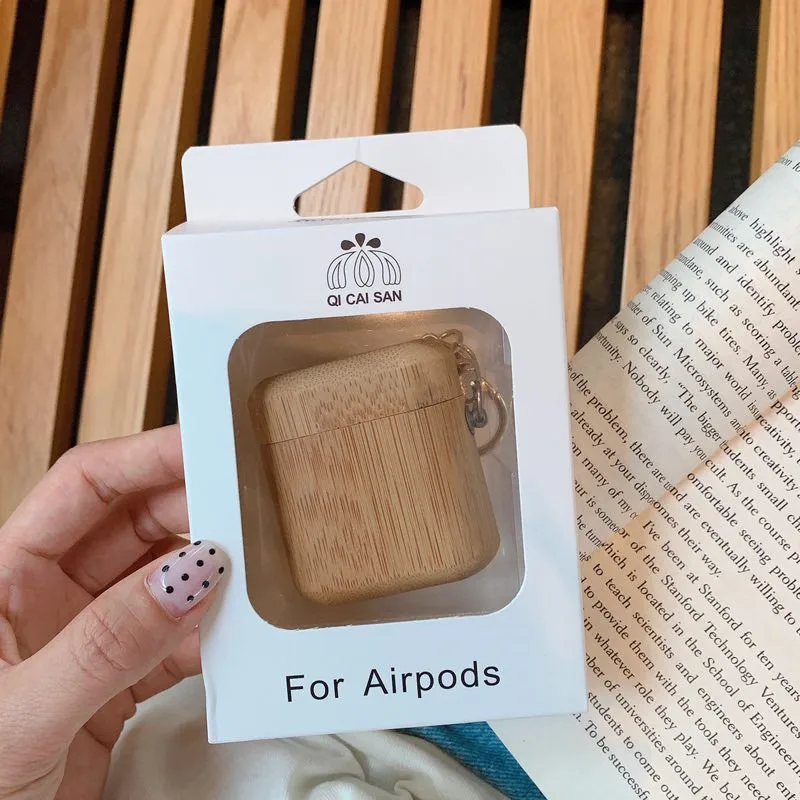 Настоящая деревянная крышка для Airpods 2 Чехол Bluetooth деревянный натуральный чехол ручной работы Funda Para Для Airpods Hoesje с брелком