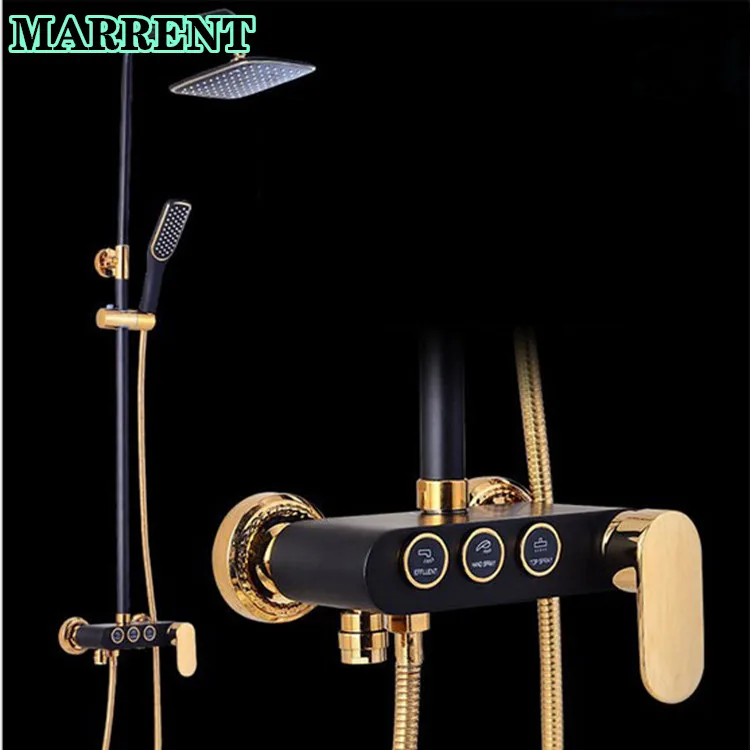 

Press Button Design Solid Brass Hot and Cold Bathroom Shower Fixture Three Way Simple Bathroom Shower System In-wall Shower Set