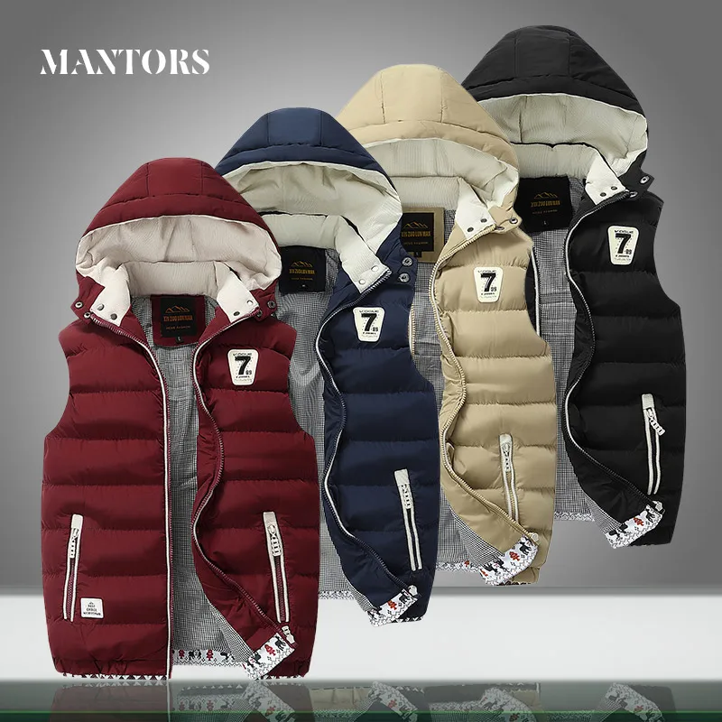 

Winter Mens Sleeveless Jackets New Casual Down Vest Men's Warm Thick Solid Hooded Coats Male Cotton-Padded Work Waistcoat Jacket