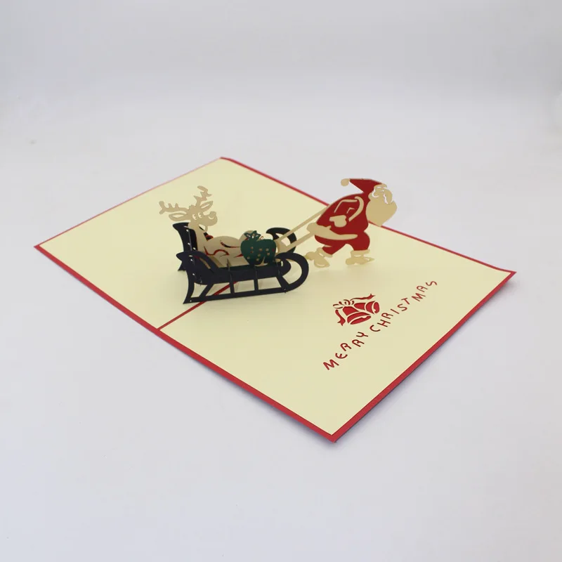 New Style Christmas Holiday Creative 3D Card Paper Cutting Handmade Export Foreign Trade Santa Claus Barrow