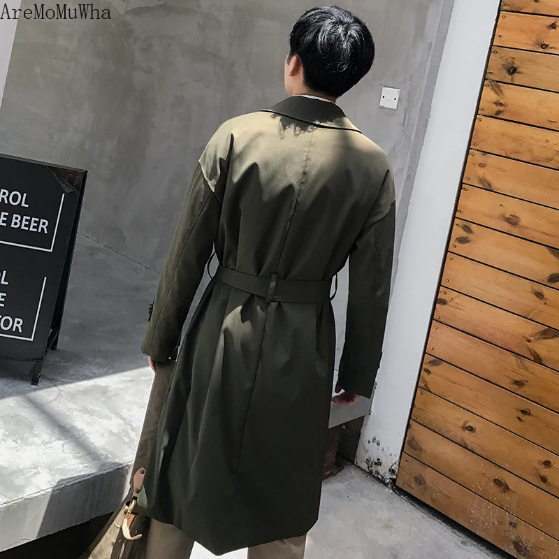 AreMoMuWha новая мода Свободный длинный абзац над коленом пальто мужской тренд Корейская версия самосовершенствование сплошной 845