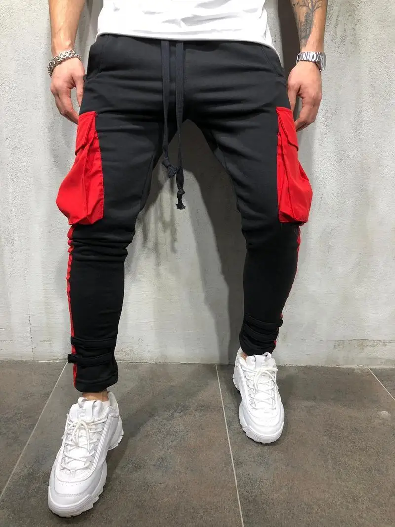 

Ouma Spring And Autumn New Style Casual Fashion Men Mixed Colors Large Pocket Pants Feet Webbing Athletic Pants Trousers K09