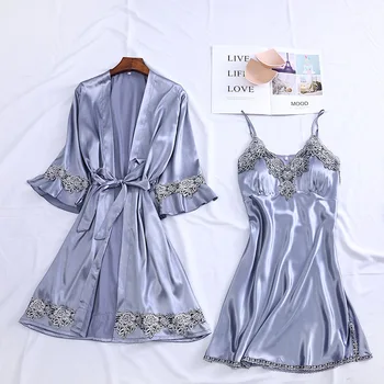 

Sexy Women Rayon Night Robe Strap Top Pajamas Summer Two Piece Sleepwear Sets Casual Home Wear Nightwear Sleep Kimono Bath Gown