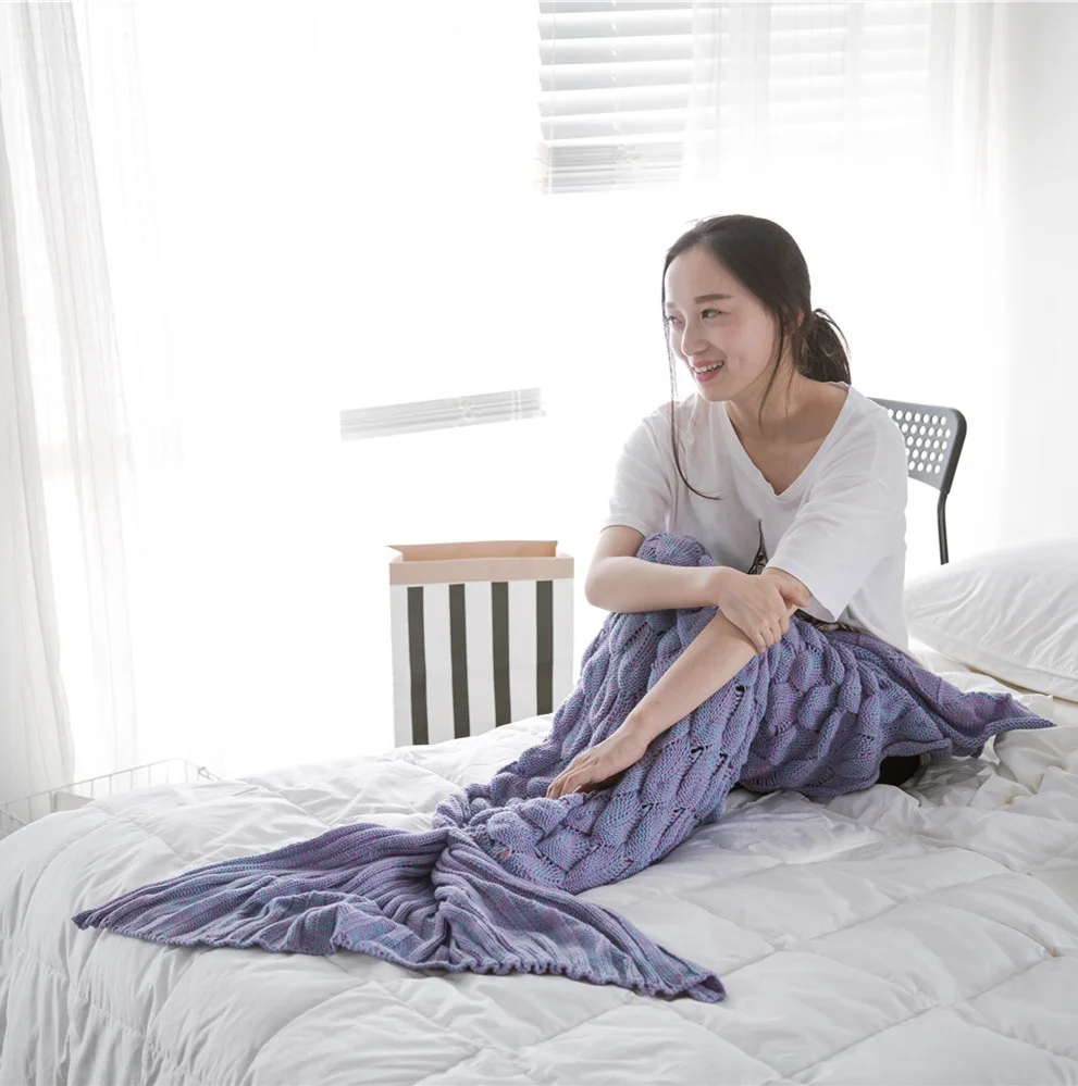 Чешуя с хвостом русалки вязаное одеяло рыбья нить одеяло