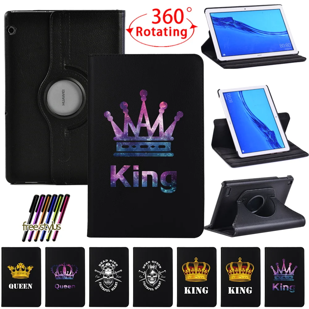 

360 Rotating Printed Tablet Case for Huawei MediaPad T5 10 10.1"/T3 10 9.6" Folding Fashion Stand Cover PU Leather Anti-Drop
