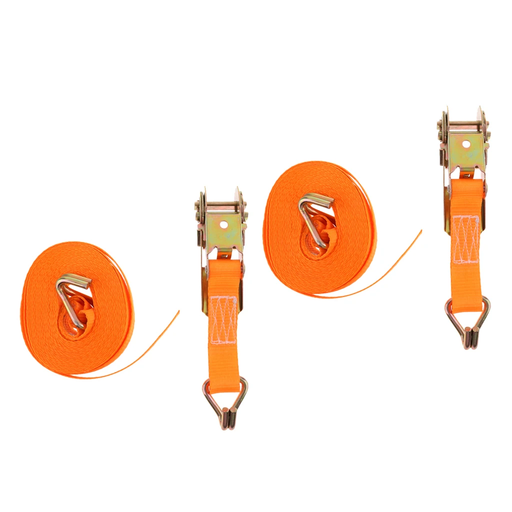 2Pieces Heavy Duty 6m 25mm Ratchet Tie Down Strap Webbing w/ Double J Hooks