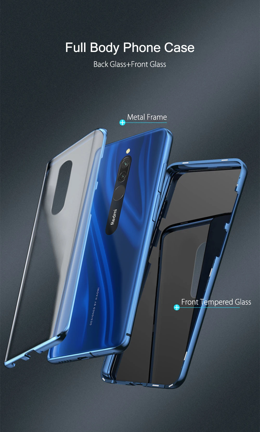 Двухсторонний стеклянный Магнитный адсорбционный чехол для Xiaomi Redmi 8 8A 360, полное покрытие, металлический бампер, чехол для Redmi Note 8 Pro