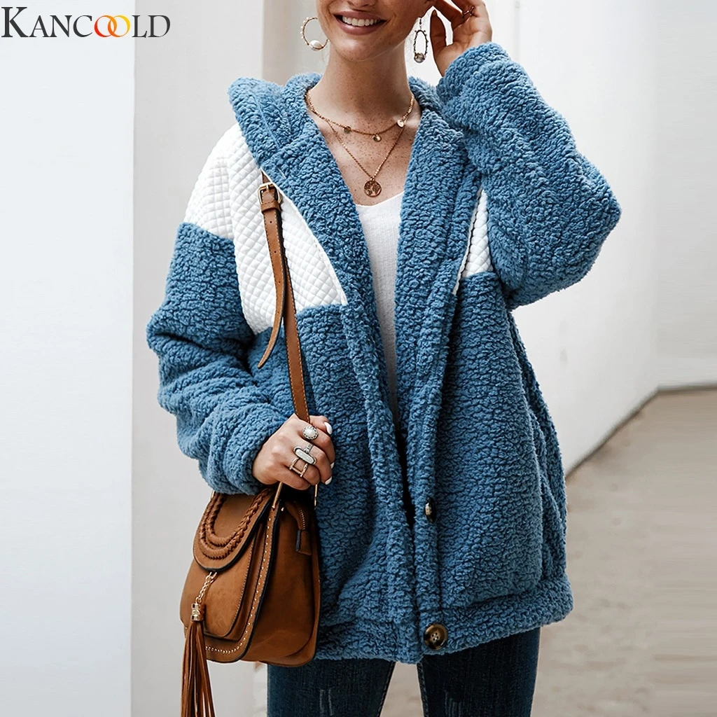 KANCOOLD, осень, новинка, высокая мода, для женщин, с капюшоном, плюш, сплошной цвет, на пуговицах, хлопок, длинный рукав, кардиган, пальто, новое поступление
