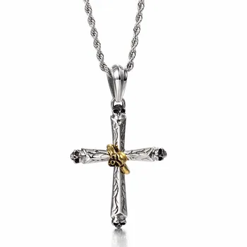 

Fashion Cross Jewelry For Men Punk Stainless Steel Cross With Skull Pendant Long Chain Necklaces Street Jewelry