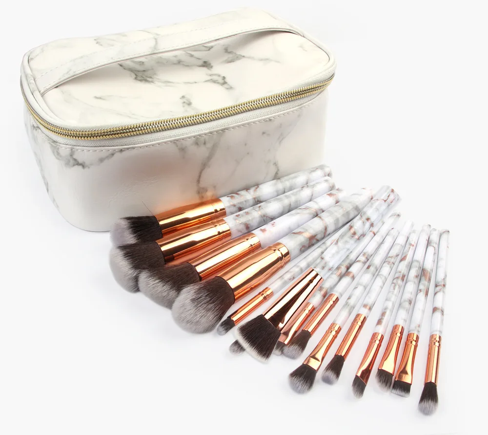 

Cross Border Hot Sales lobcs/Lining Color Beauty Tool Brush Suit 15 Marbling Makeup Brush And Brush Bag Set